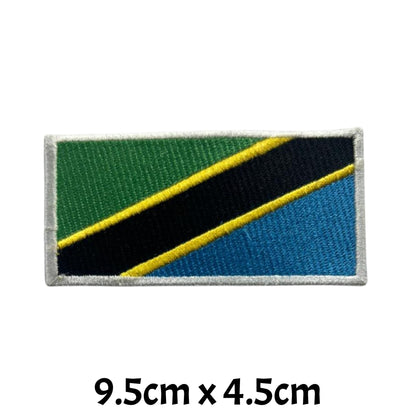 Tanzania Flag Embroidered Patch Set, Iron-On or Sew-On Applique Badges, Rectangle Shield Round Heart Shapes, for Jackets, Backpacks, Hats, Uniforms and Various Sizes