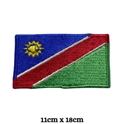 Namibia Flag Embroidered Patch Set, Iron-On or Sew-On Applique Badges, Rectangle Shield Round Heart Shapes, for Jackets, Backpacks, Hats, Uniforms and Various Sizes