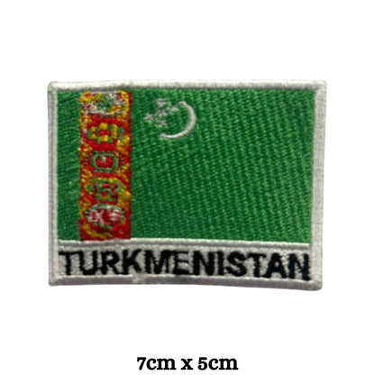 Turkmenistan Flag Embroidered Patch Set, Iron-On or Sew-On Applique Badges, Rectangle Shield Round Heart Shapes, for Jackets, Backpacks, Hats, Uniforms and Various Sizes