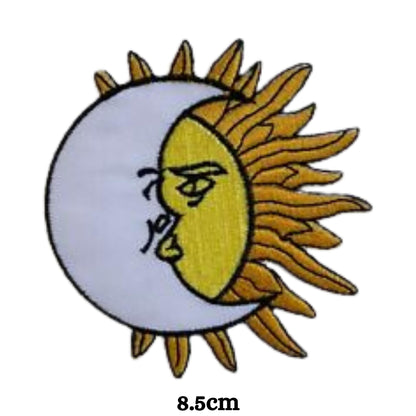 Moon and Sun Eclipse Embroidery Iron-On Patches for Clothing Sew-On Applique for DIY Crafts Denim Jackets Jeans Backpacks