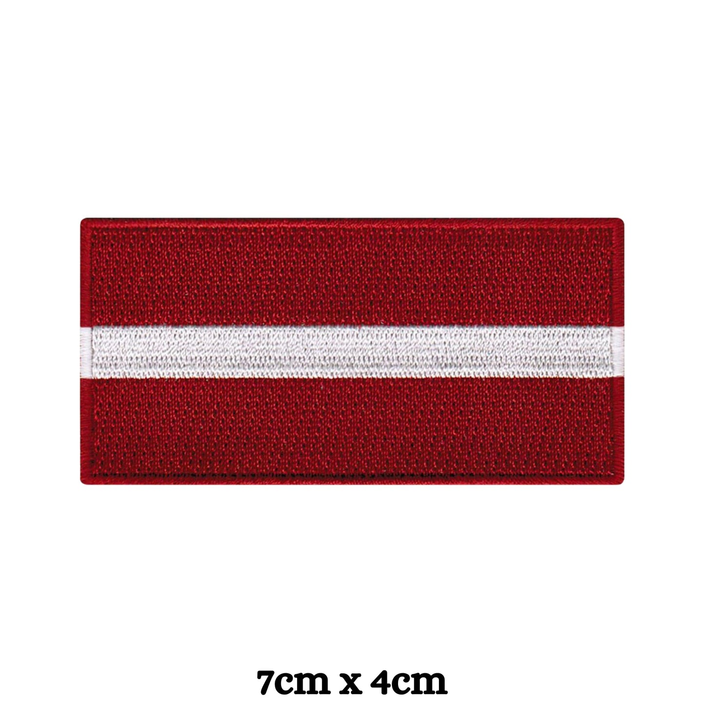 Latvia Flag Embroidered Patch Set, Iron-On or Sew-On Applique Badges, Rectangle Shield Round Heart Shapes, for Jackets, Backpacks, Hats, Uniforms and Various Sizes