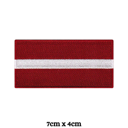 Latvia Flag Embroidered Patch Set, Iron-On or Sew-On Applique Badges, Rectangle Shield Round Heart Shapes, for Jackets, Backpacks, Hats, Uniforms and Various Sizes