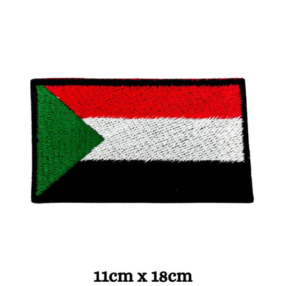 Sudan Flag Embroidered Patch Set, Iron-On or Sew-On Applique Badges, Rectangle Shield Round Heart Shapes, for Jackets, Backpacks, Hats, Uniforms and Various Sizes