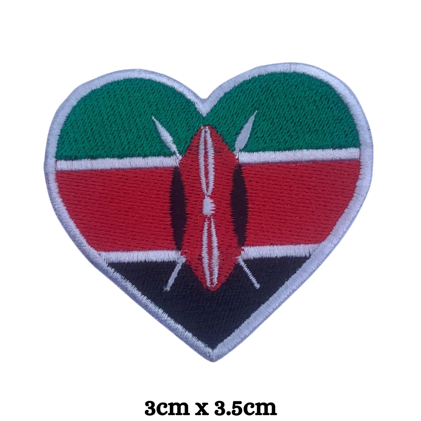 Kenya Flag Embroidered Patch Set, Iron-On or Sew-On Applique Badges, Rectangle Shield Round Heart Shapes, for Jackets, Backpacks, Hats, Uniforms and Various Sizes