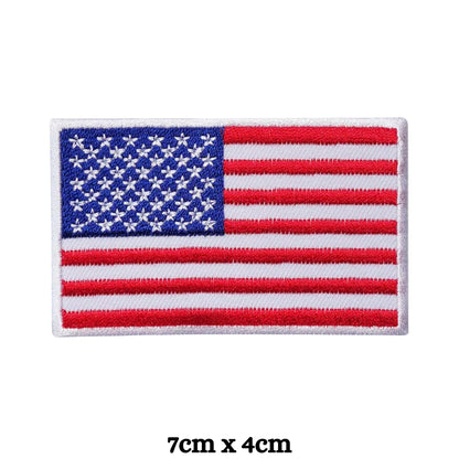 USA Flag Embroidered Patches, Iron-On/Sew-On Applique, Shield, Round, Heart and Rectangle Flag Badges for Jackets, Bags, Uniforms, Various Sizes
