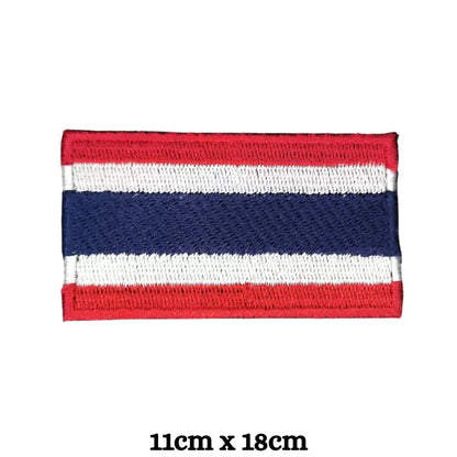 Thailand Flag Embroidered Patch Set, Iron-On or Sew-On Applique Badges, Rectangle Shield Round Heart Shapes, for Jackets, Backpacks, Hats, Uniforms and Various Sizes
