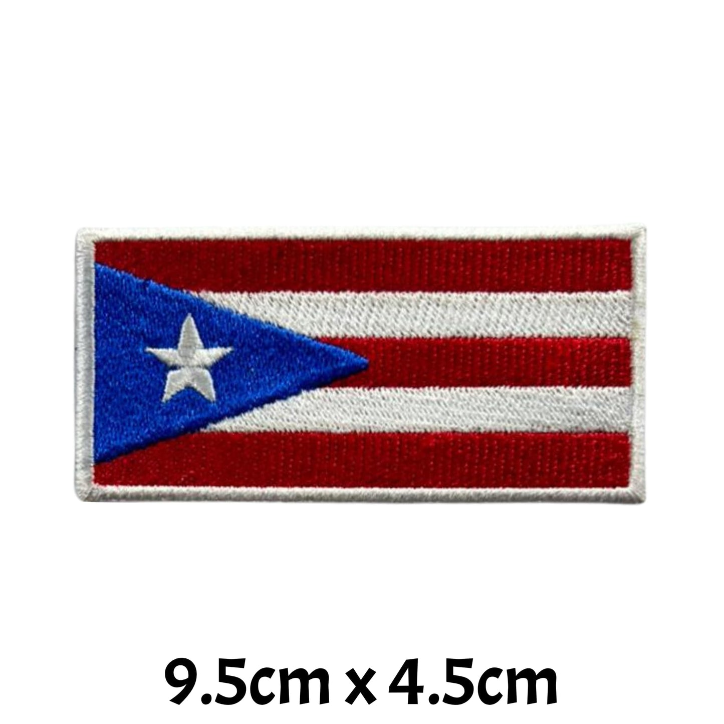 Puerto Rico Flag Embroidered Patch Set, Iron-On or Sew-On Applique Badges, Rectangle Shield Round Heart Shapes, for Jackets, Backpacks, Hats, Uniforms and Various Sizes