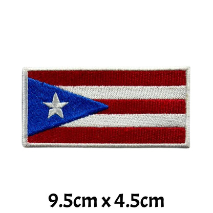 Puerto Rico Flag Embroidered Patch Set, Iron-On or Sew-On Applique Badges, Rectangle Shield Round Heart Shapes, for Jackets, Backpacks, Hats, Uniforms and Various Sizes