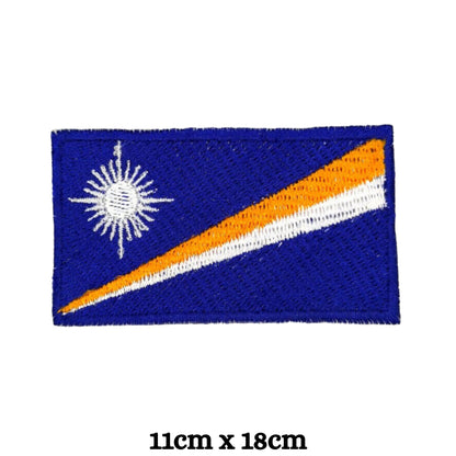 Marshall Islands Flag Embroidered Patch Set, Iron-On or Sew-On Applique Badges, Rectangle Shield Round Heart Shapes, for Jackets, Backpacks, Hats, Uniforms and Various Sizes