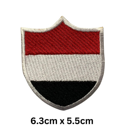 Yemen Flag Embroidered Patch Set, Iron-On or Sew-On Applique Badges, Rectangle Shield Round Heart Shapes, for Jackets, Backpacks, Hats, Uniforms and Various Sizes