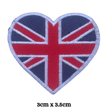 United Kingdom Flag Embroidered Patch Set, Iron-On or Sew-On Applique Badges, Rectangle Shield Round Heart Shapes, for Jackets, Backpacks, Hats, Uniforms and Various Sizes