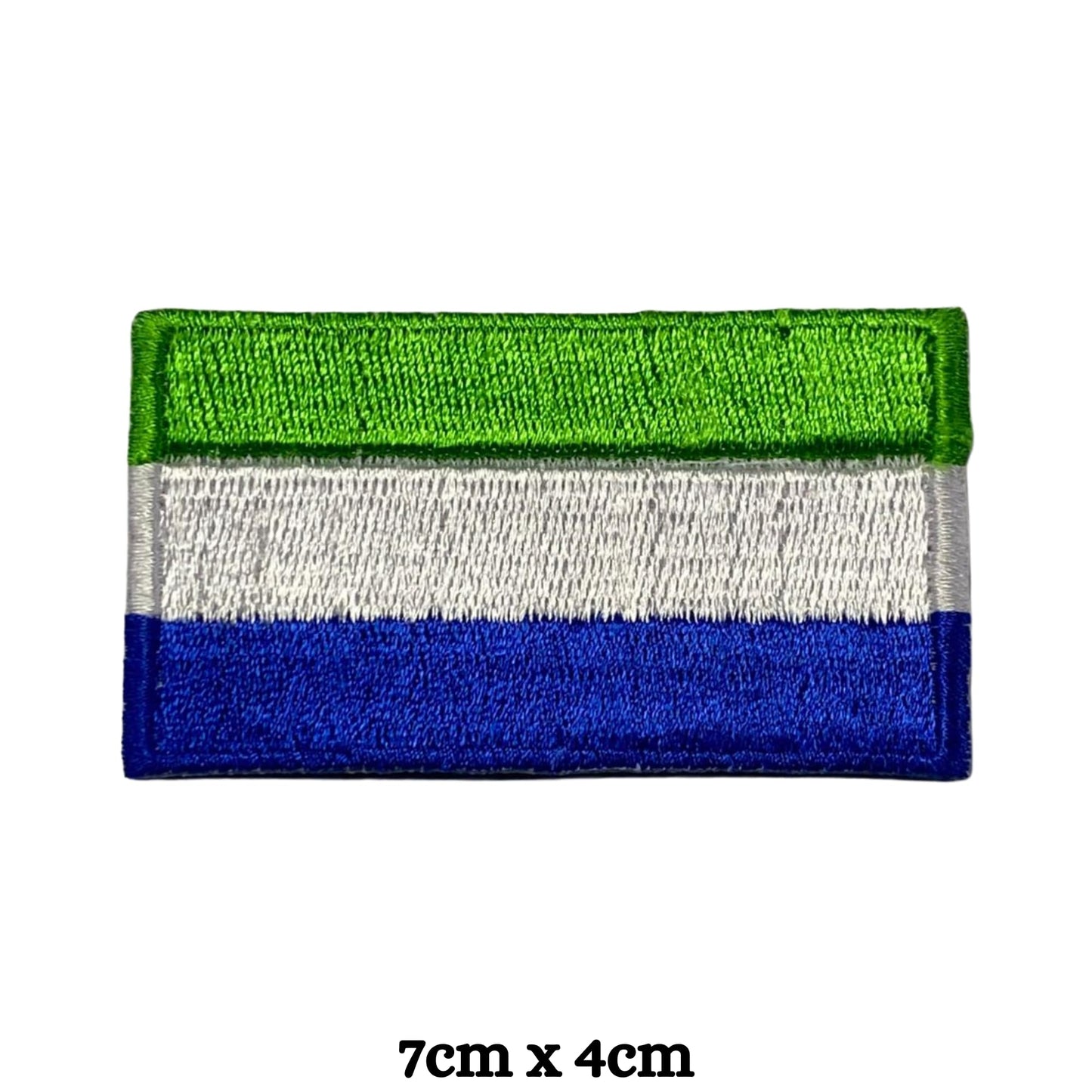 Sierra Leone Flag Embroidered Patch Set, Iron-On or Sew-On Applique Badges, Rectangle Shield Round Heart Shapes, for Jackets, Backpacks, Hats, Uniforms and Various Sizes