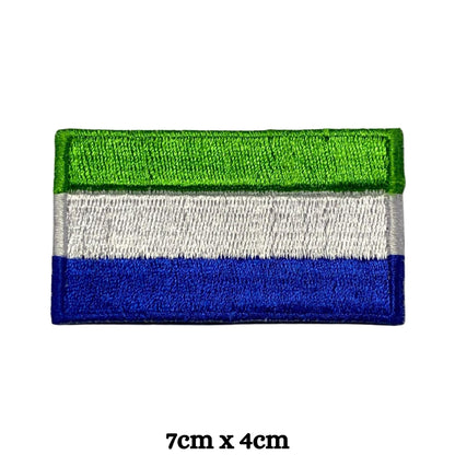 Sierra Leone Flag Embroidered Patch Set, Iron-On or Sew-On Applique Badges, Rectangle Shield Round Heart Shapes, for Jackets, Backpacks, Hats, Uniforms and Various Sizes