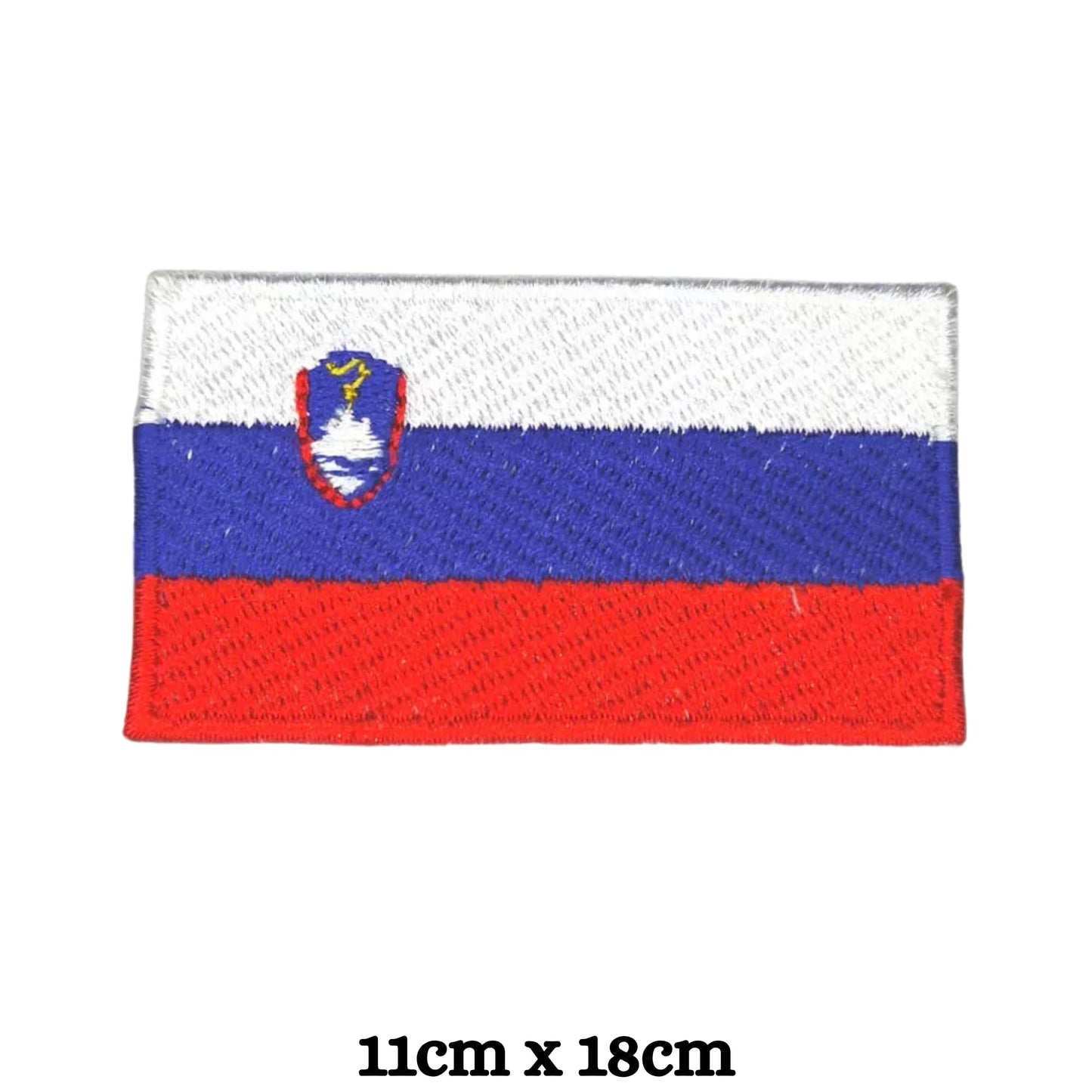 Slovenia Flag Embroidered Patch Set, Iron-On or Sew-On Applique Badges, Rectangle Shield Round Heart Shapes, for Jackets, Backpacks, Hats, Uniforms and Various Sizes