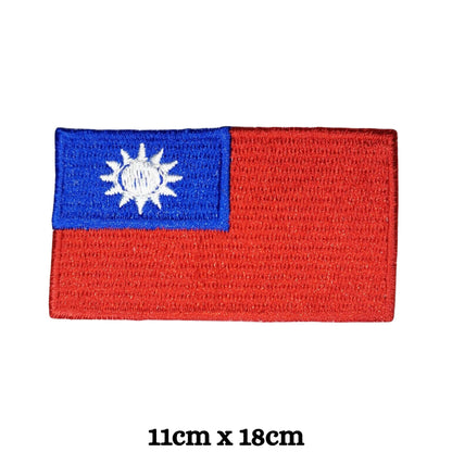 Taiwan Flag Embroidered Patch Set, Iron-On or Sew-On Applique Badges, Rectangle Shield Round Heart Shapes, for Jackets, Backpacks, Hats, Uniforms and Various Sizes