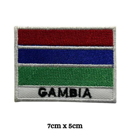 Gambia Flag Embroidered Patch Set, Iron-On or Sew-On Applique Badges, Rectangle Shield Round Heart Shapes, for Jackets, Backpacks, Hats, Uniforms and Various Sizes