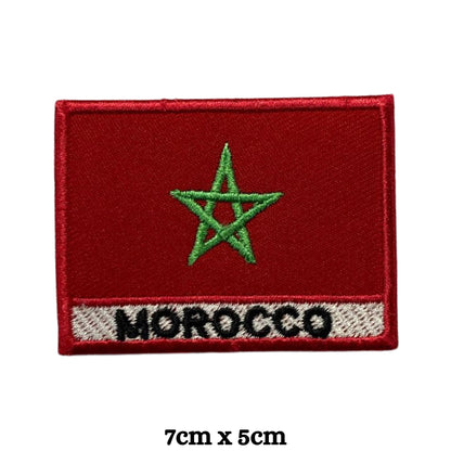 Morocco Flag Embroidered Patches, Iron-On/Sew-On Applique, Shield, Round, Heart and Rectangle Flag Badges for Jackets, Bags, Uniforms, Various Sizes