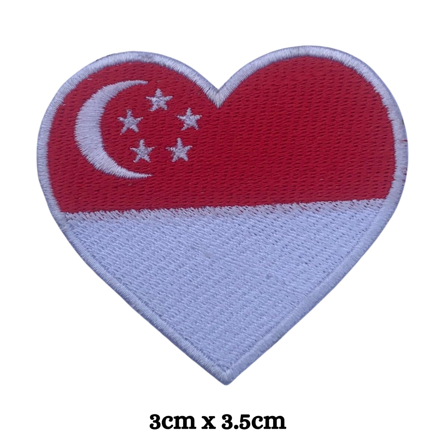 Singapore Flag Embroidered Patch Set, Iron-On or Sew-On Applique Badges, Rectangle Shield Round Heart Shapes, for Jackets, Backpacks, Hats, Uniforms and Various Sizes