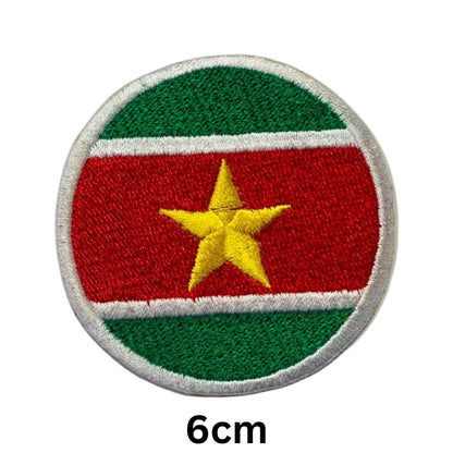Suriname Flag Embroidered Patch Set, Iron-On or Sew-On Applique Badges, Rectangle Shield Round Heart Shapes, for Jackets, Backpacks, Hats, Uniforms and Various Sizes