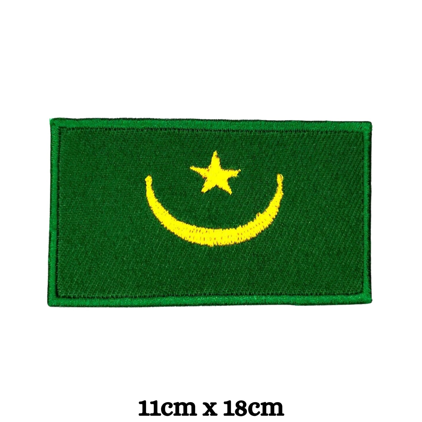 Mauritania Flag Embroidered Patch Set, Iron-On or Sew-On Applique Badges, Rectangle Shield Round Heart Shapes, for Jackets, Backpacks, Hats, Uniforms and Various Sizes