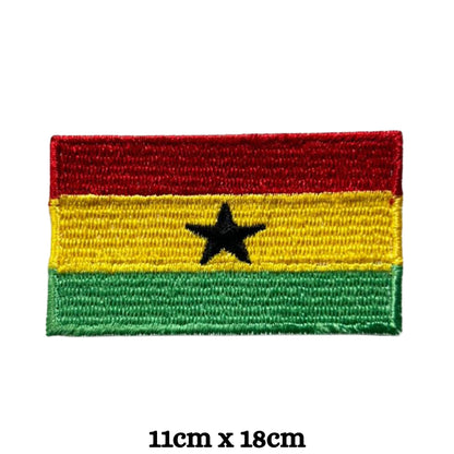 Ghana Flag Embroidered Patches, Iron-On/Sew-On Applique, Shield, Round, Heart and Rectangle Flag Badges for Jackets, Bags, Uniforms, Various Sizes