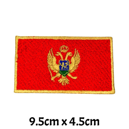 Montenegro Flag Embroidered Patch Set, Iron-On or Sew-On Applique Badges, Rectangle Shield Round Heart Shapes, for Jackets, Backpacks, Hats, Uniforms and Various Sizes