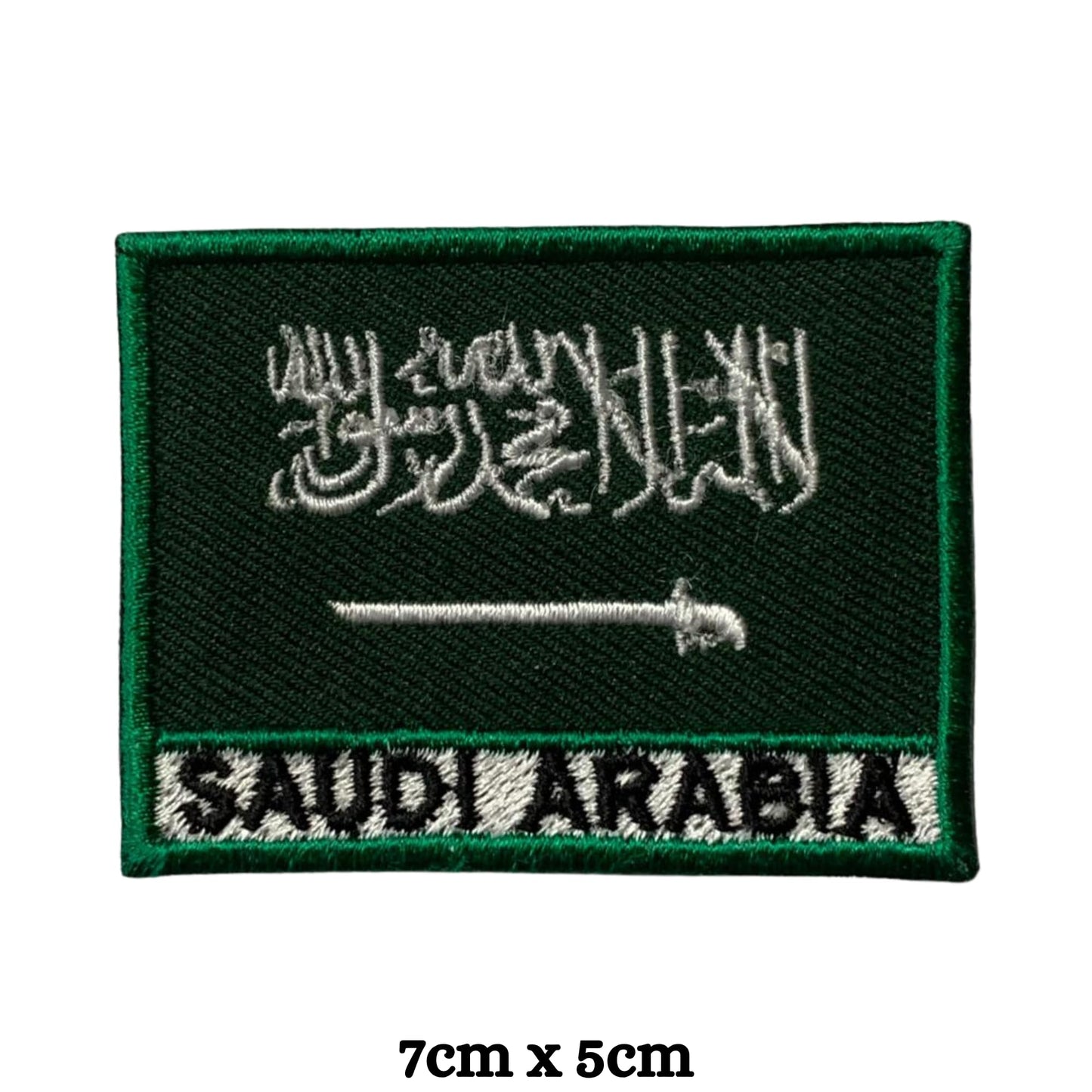 Saudi Arabia Flag Embroidered Patches, Iron-On/Sew-On Applique, Shield, Round, Heart and Rectangle Flag Badges for Jackets, Bags, Uniforms, Various Sizes