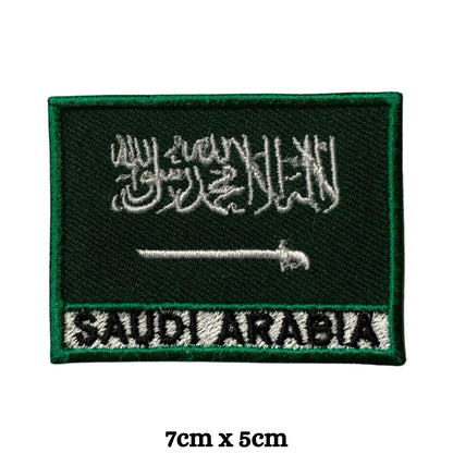 Saudi Arabia Flag Embroidered Patches, Iron-On/Sew-On Applique, Shield, Round, Heart and Rectangle Flag Badges for Jackets, Bags, Uniforms, Various Sizes