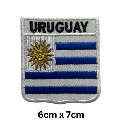 Uruguay Flag Embroidered Patches, Iron-On/Sew-On Applique, Shield, Round, Heart and Rectangle Flag Badges for Jackets, Bags, Uniforms, Various Sizes