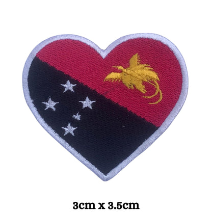 Papua New Guine Flag Embroidered Patch Set, Iron-On or Sew-On Applique Badges, Rectangle Shield Round Heart Shapes, for Jackets, Backpacks, Hats, Uniforms and Various Sizes