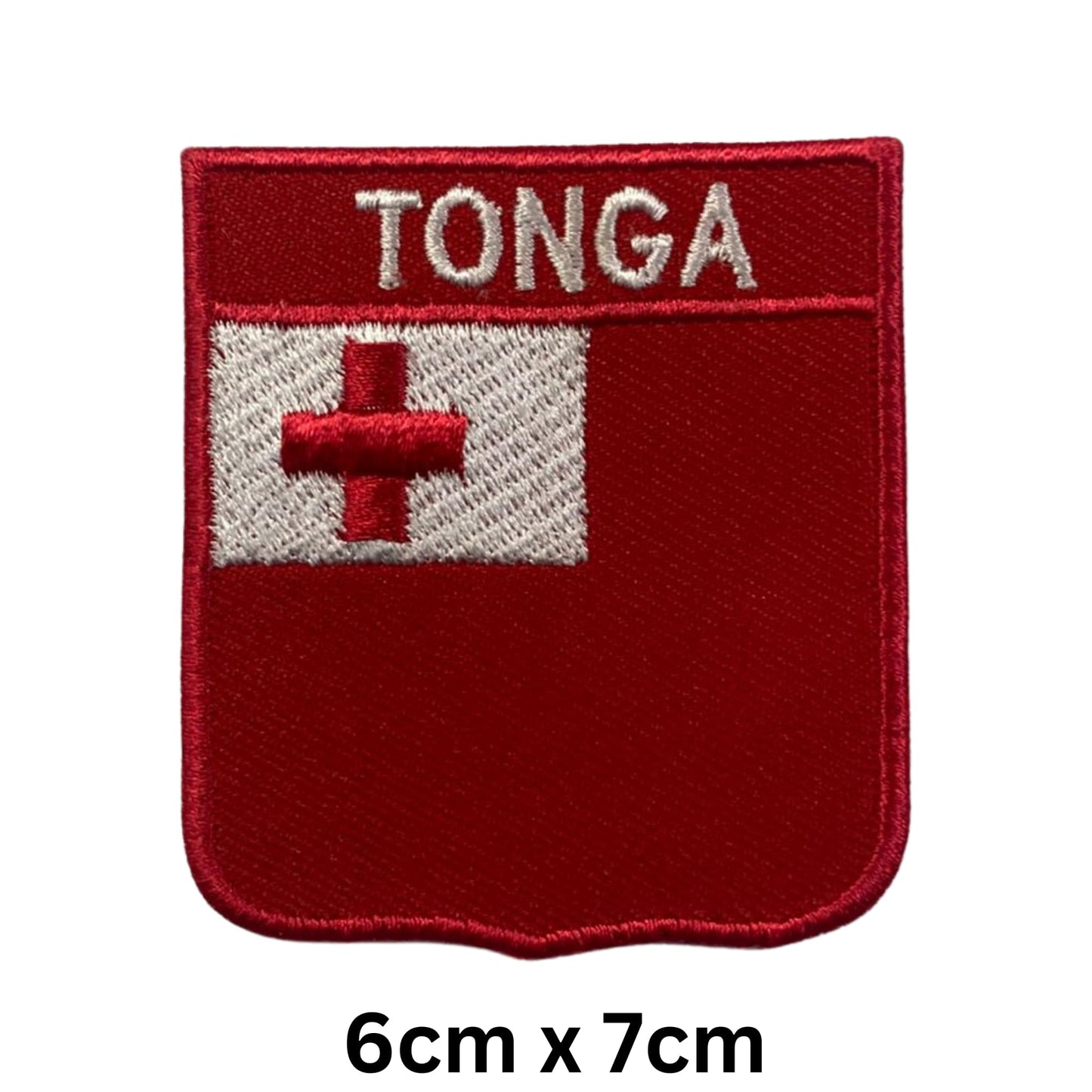 Tonga Flag Embroidered Patch Set, Iron-On or Sew-On Applique Badges, Rectangle Shield Round Heart Shapes, for Jackets, Backpacks, Hats, Uniforms and Various Sizes