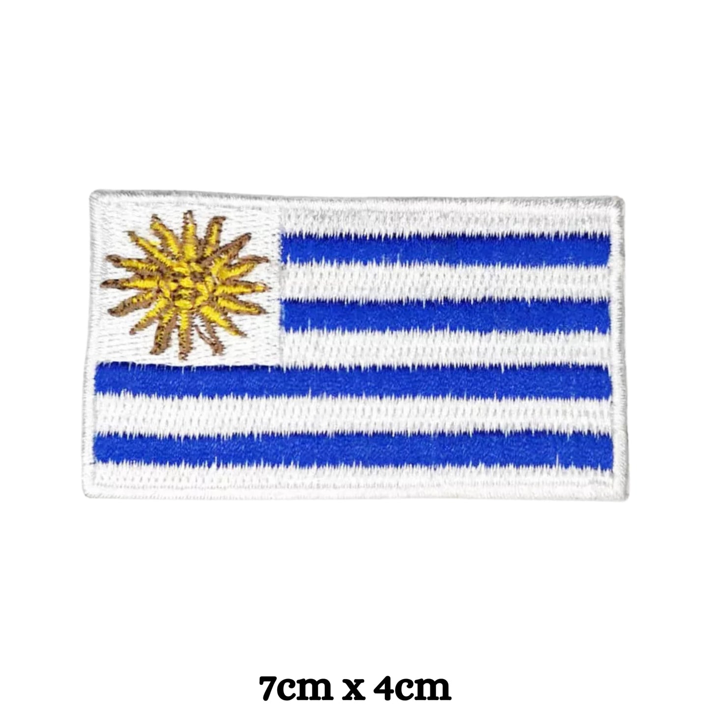 Uruguay Flag Embroidered Patches, Iron-On/Sew-On Applique, Shield, Round, Heart and Rectangle Flag Badges for Jackets, Bags, Uniforms, Various Sizes
