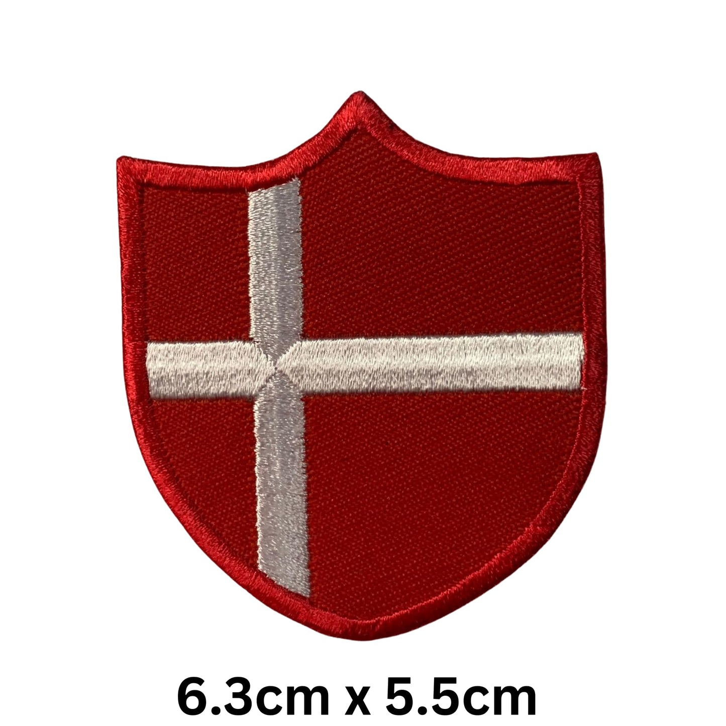 BeBuz Denmark Flag Embroidered Patches, Iron-On/Sew-On Applique, Shield, Round, Heart and Rectangle Flag Badges for Jackets, Bags, Uniforms, Various Sizes