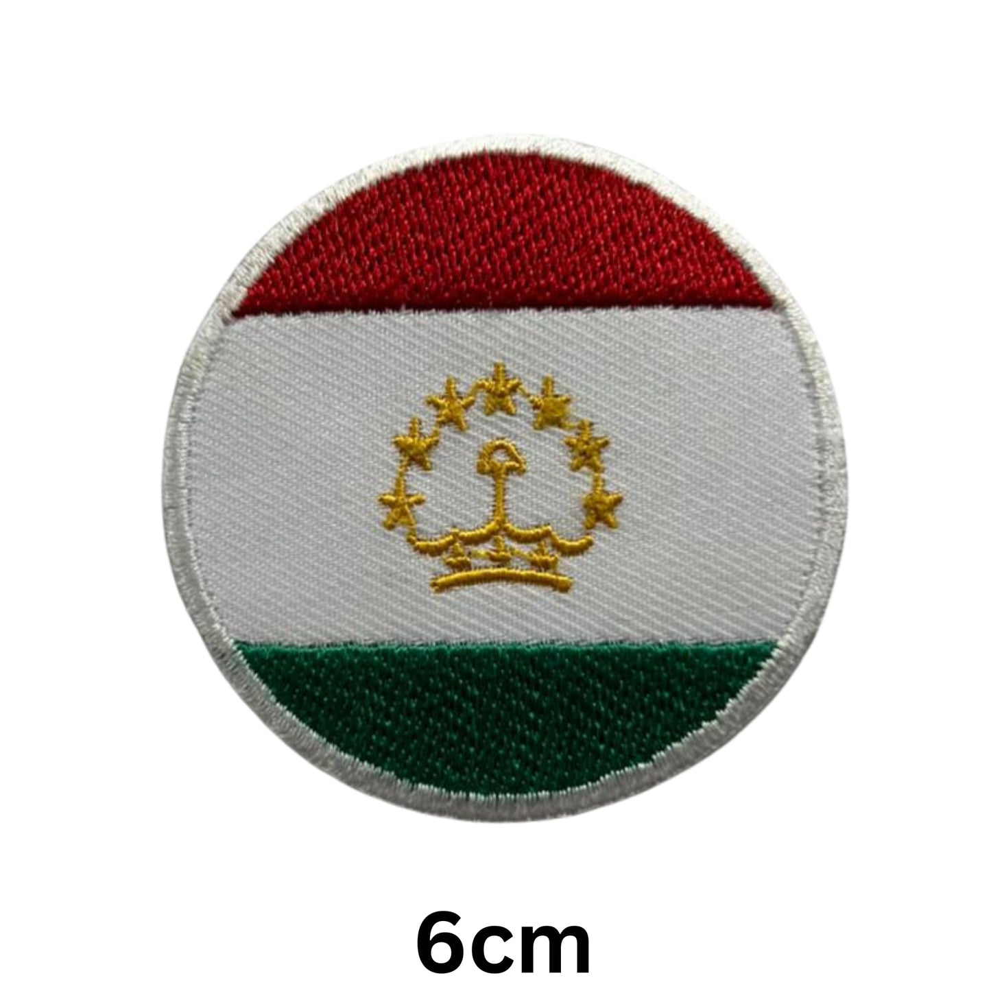 Tajikistan Flag Embroidered Patch Set, Iron-On or Sew-On Applique Badges, Rectangle Shield Round Heart Shapes, for Jackets, Backpacks, Hats, Uniforms and Various Sizes