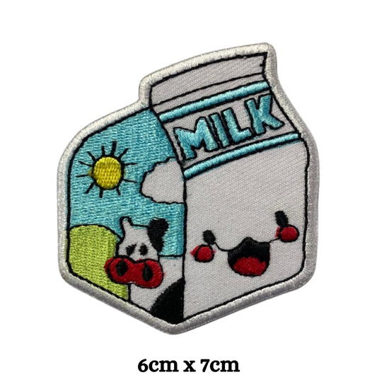Smiley Milk Boxes Embroidery Iron-On Patches for Clothing Sew-On Applique for DIY Crafts Denim Jackets Jeans Backpacks