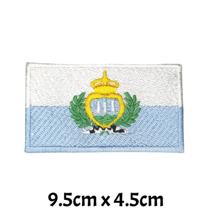San Marino Flag Embroidered Patch Set, Iron-On or Sew-On Applique Badges, Rectangle Shield Round Heart Shapes, for Jackets, Backpacks, Hats, Uniforms and Various Sizes