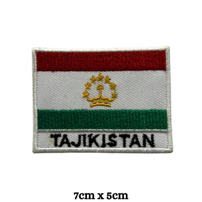 Tajikistan Flag Embroidered Patch Set, Iron-On or Sew-On Applique Badges, Rectangle Shield Round Heart Shapes, for Jackets, Backpacks, Hats, Uniforms and Various Sizes