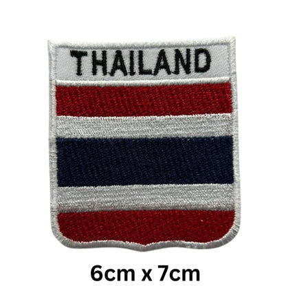 Thailand Flag Embroidered Patch Set, Iron-On or Sew-On Applique Badges, Rectangle Shield Round Heart Shapes, for Jackets, Backpacks, Hats, Uniforms and Various Sizes