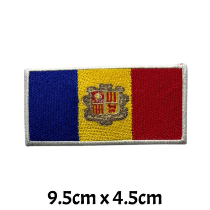 Andorra Flag Embroidered Patches, Iron-On/Sew-On Applique, Shield, Round, Heart and Rectangle Flag Badges for Jackets, Bags, Uniforms, Various Sizes