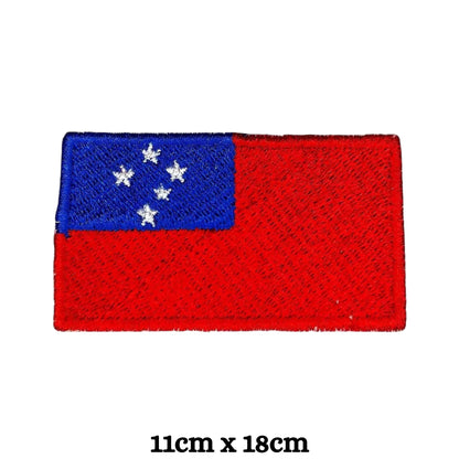 Samoa Flag Embroidered Patch Set, Iron-On or Sew-On Applique Badges, Rectangle Shield Round Heart Shapes, for Jackets, Backpacks, Hats, Uniforms and Various Sizes