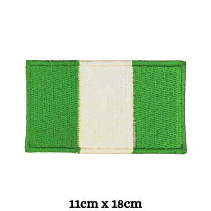 Nigeria Flag Embroidered Patch Set, Iron-On or Sew-On Applique Badges, Rectangle Shield Round Heart Shapes, for Jackets, Backpacks, Hats, Uniforms and Various Sizes