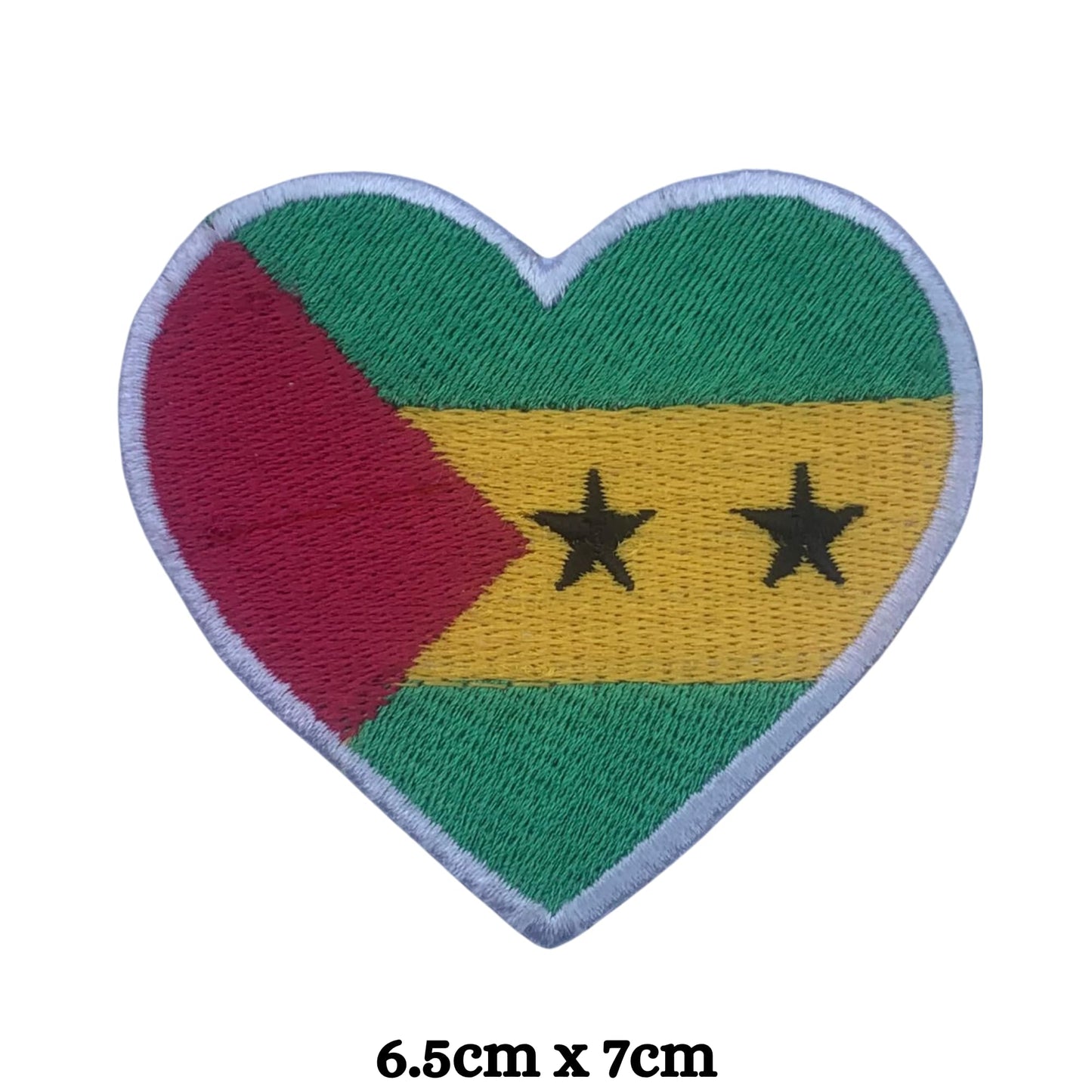 Sao Tome Flag Embroidered Patch Set, Iron-On or Sew-On Applique Badges, Rectangle Shield Round Heart Shapes, for Jackets, Backpacks, Hats, Uniforms and Various Sizes