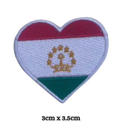 Tajikistan Flag Embroidered Patch Set, Iron-On or Sew-On Applique Badges, Rectangle Shield Round Heart Shapes, for Jackets, Backpacks, Hats, Uniforms and Various Sizes