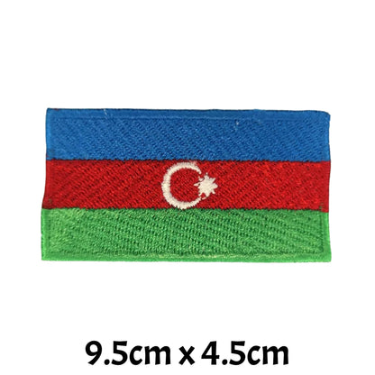 Azerbaijan Flag Embroidered Patches, Iron-On/Sew-On Applique, Shield, Round, Heart and Rectangle Flag Badges for Jackets, Bags, Uniforms, Various Sizes