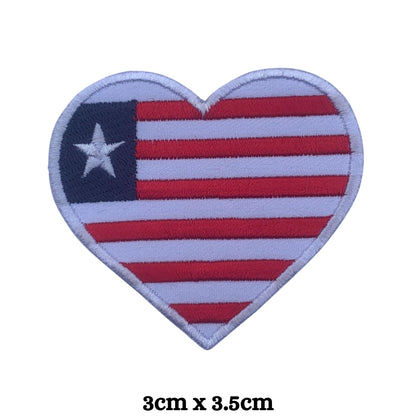 Liberia Flag Embroidered Patch Set, Iron-On or Sew-On Applique Badges, Rectangle Shield Round Heart Shapes, for Jackets, Backpacks, Hats, Uniforms and Various Sizes