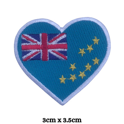 Tuvalu Flag Embroidered Patch Set, Iron-On or Sew-On Applique Badges, Rectangle Shield Round Heart Shapes, for Jackets, Backpacks, Hats, Uniforms and Various Sizes