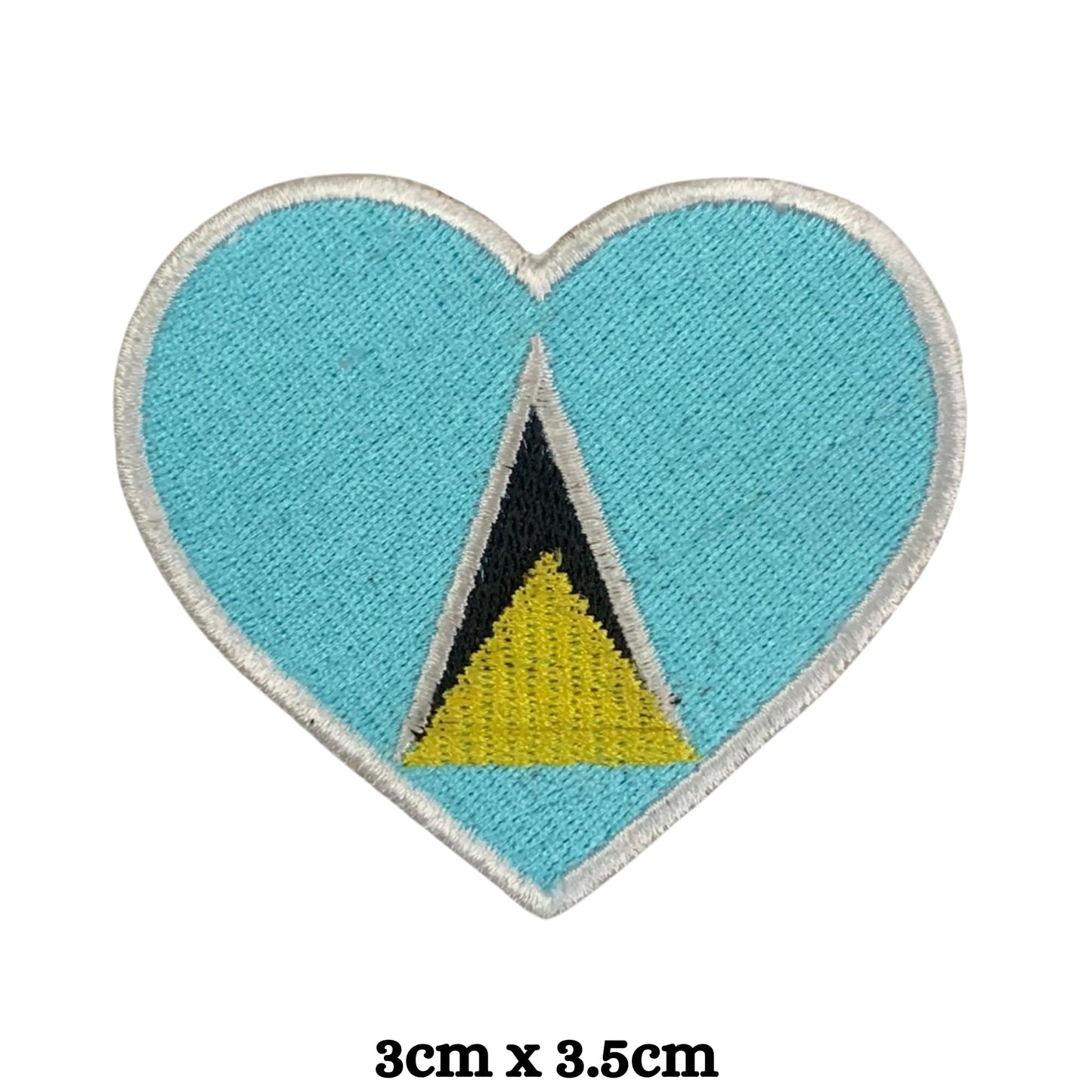 Saint Lucia Flag Embroidered Patch Set, Iron-On or Sew-On Applique Badges, Rectangle Shield Round Heart Shapes, for Jackets, Backpacks, Hats, Uniforms and Various Sizes