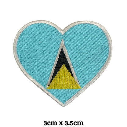 Saint Lucia Flag Embroidered Patch Set, Iron-On or Sew-On Applique Badges, Rectangle Shield Round Heart Shapes, for Jackets, Backpacks, Hats, Uniforms and Various Sizes