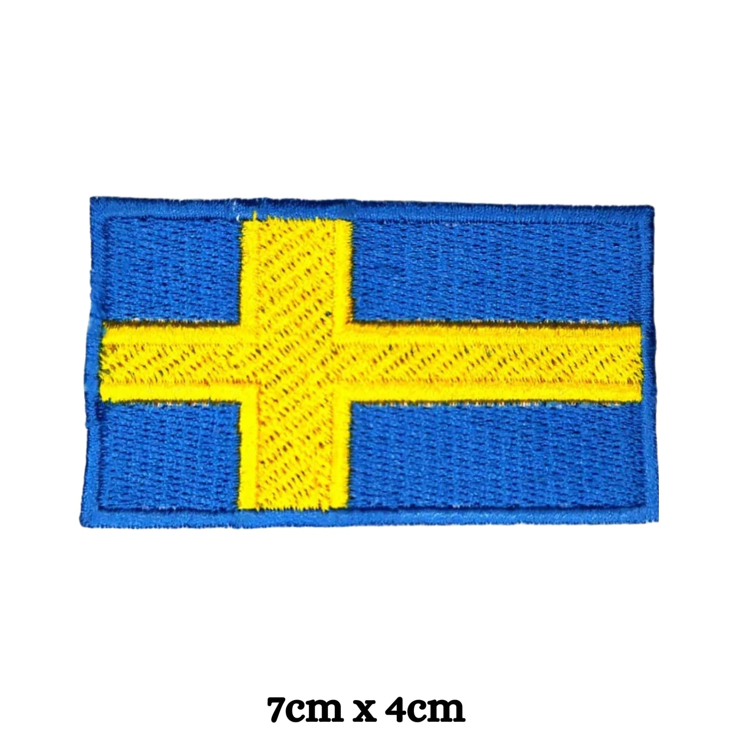 BeBuz Sweden Flag Embroidered Patches, Iron-On/Sew-On Applique, Shield, Round, Heart and Rectangle Flag Badges for Jackets, Bags, Uniforms, Various Sizes