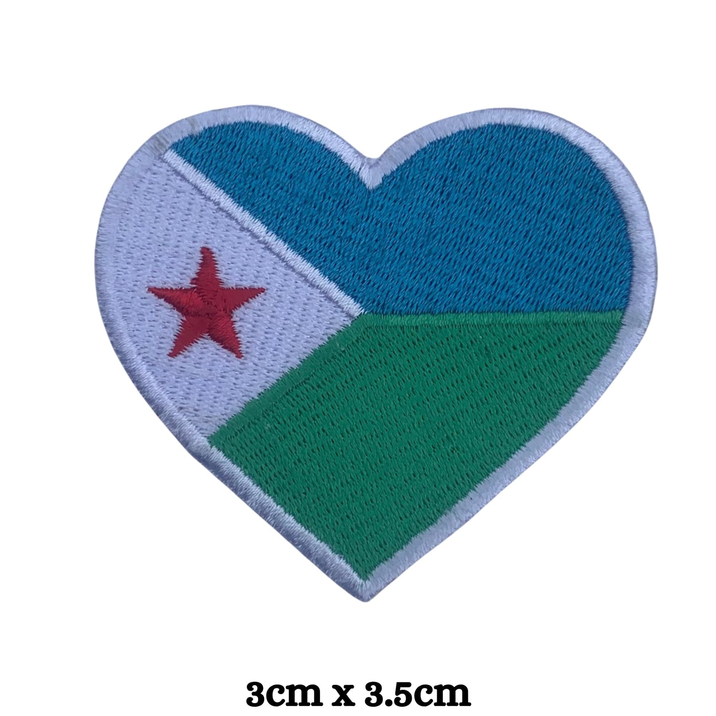 Djibouti Flag Embroidered Patch Set, Iron-On or Sew-On Applique Badges, Rectangle Shield Round Heart Shapes, for Jackets, Backpacks, Hats, Uniforms and Various Sizes